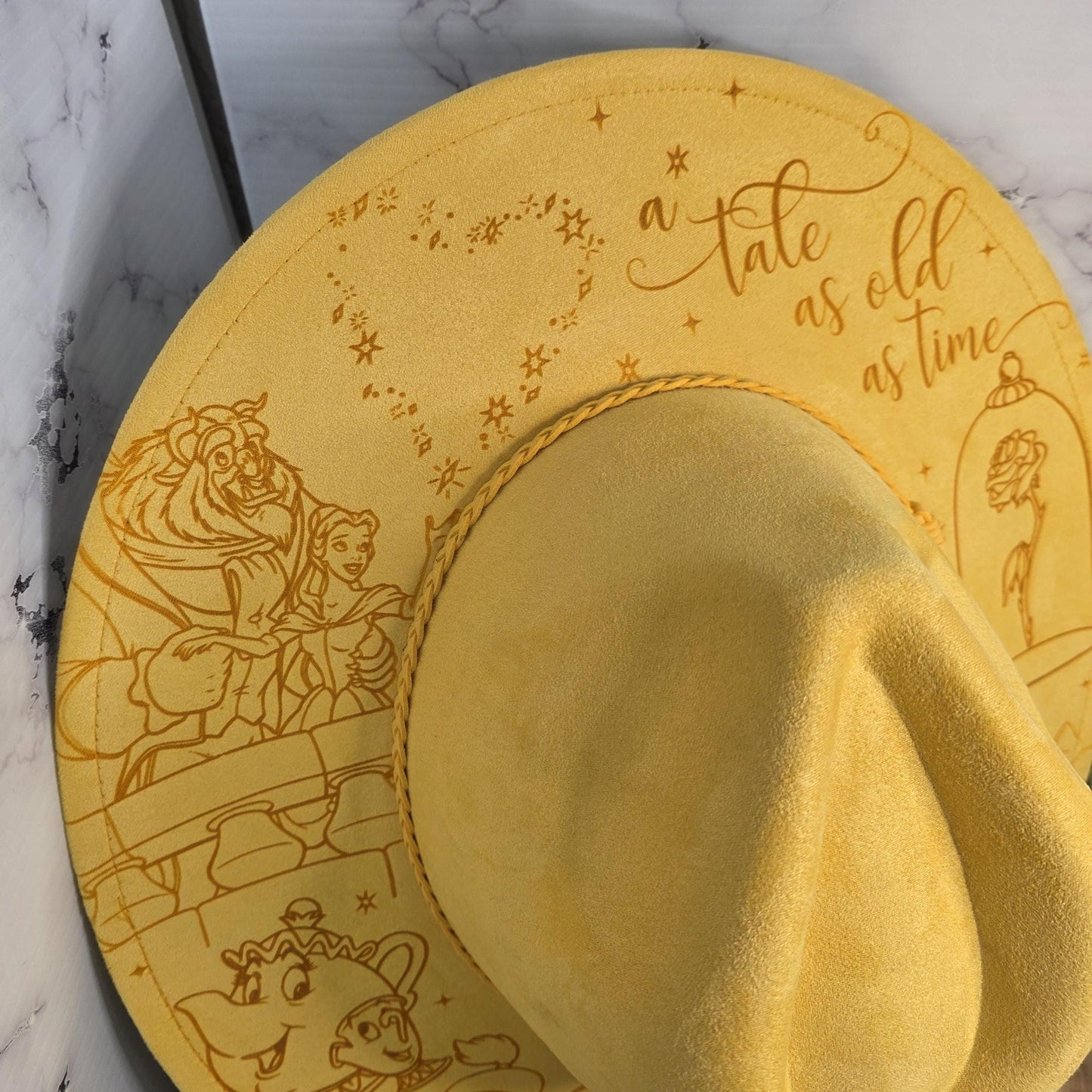 Fairytale rose castle engraved vegan suede hat