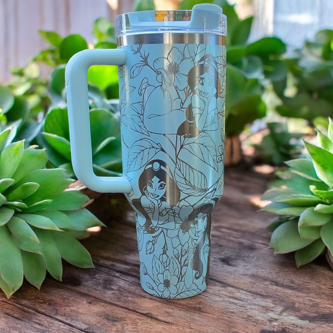 Princess Jasmine With Jasmine Flowers Laser Engraved Tumbler image 2