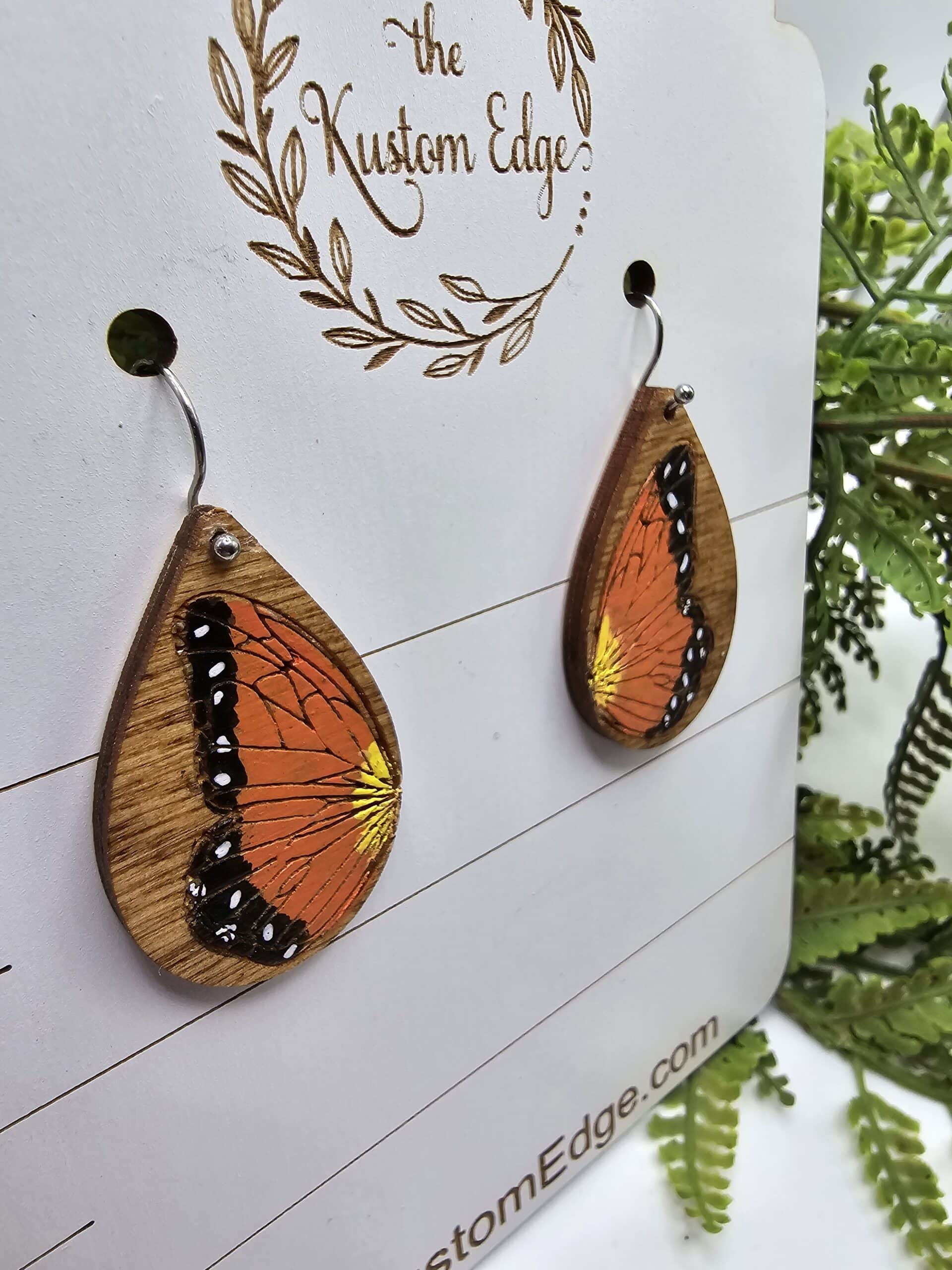 Hand Painted Butterfly Wooden Earrings image 3