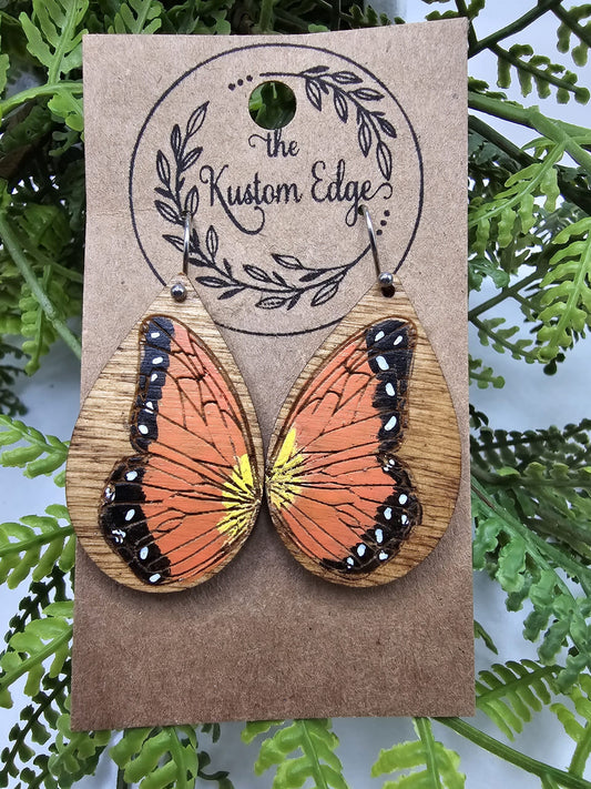 Hand Painted Butterfly Wooden Earrings image 0