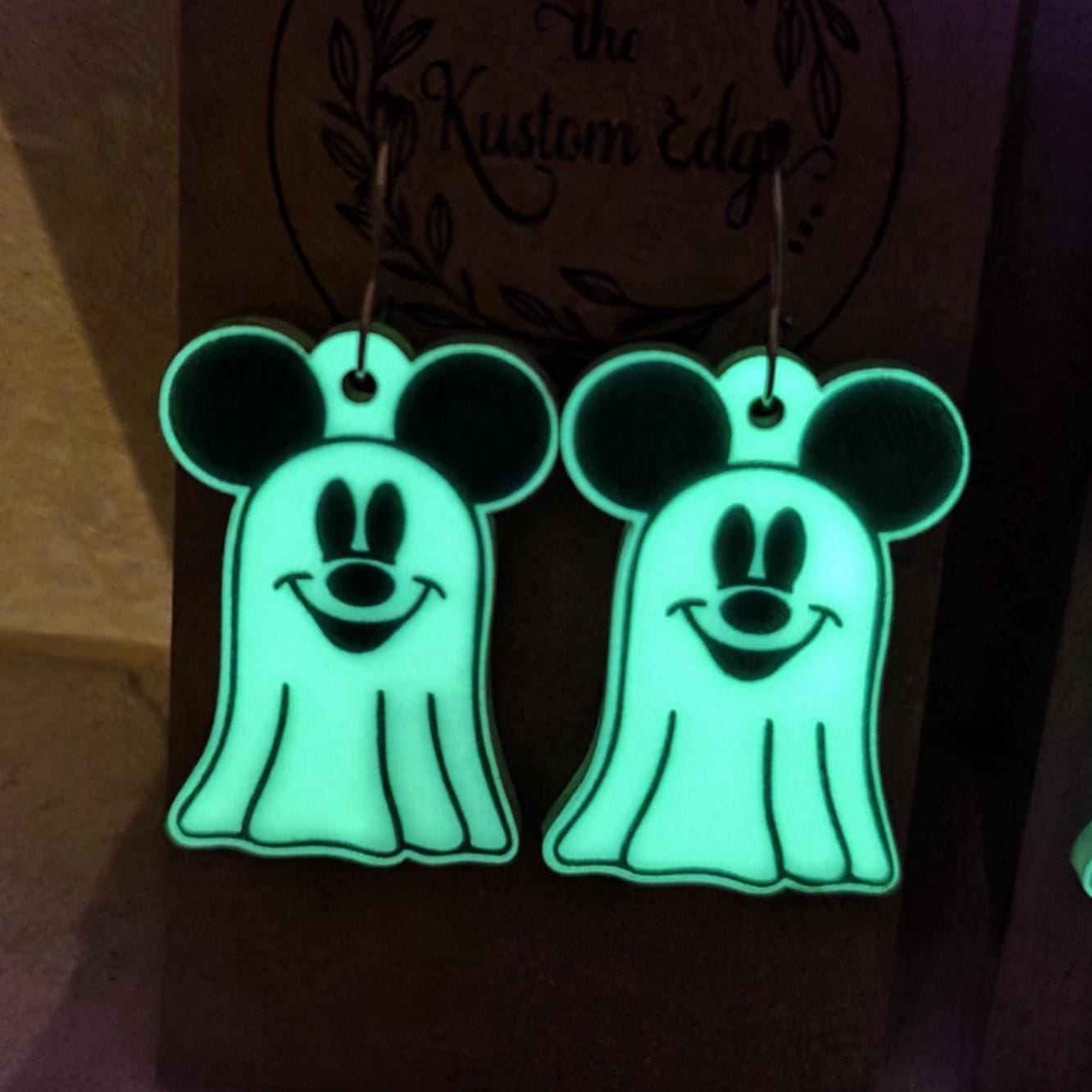 Glow in the Dark Mickey & Minnie Ghost Earrings: Halloween Acrylic Dangles