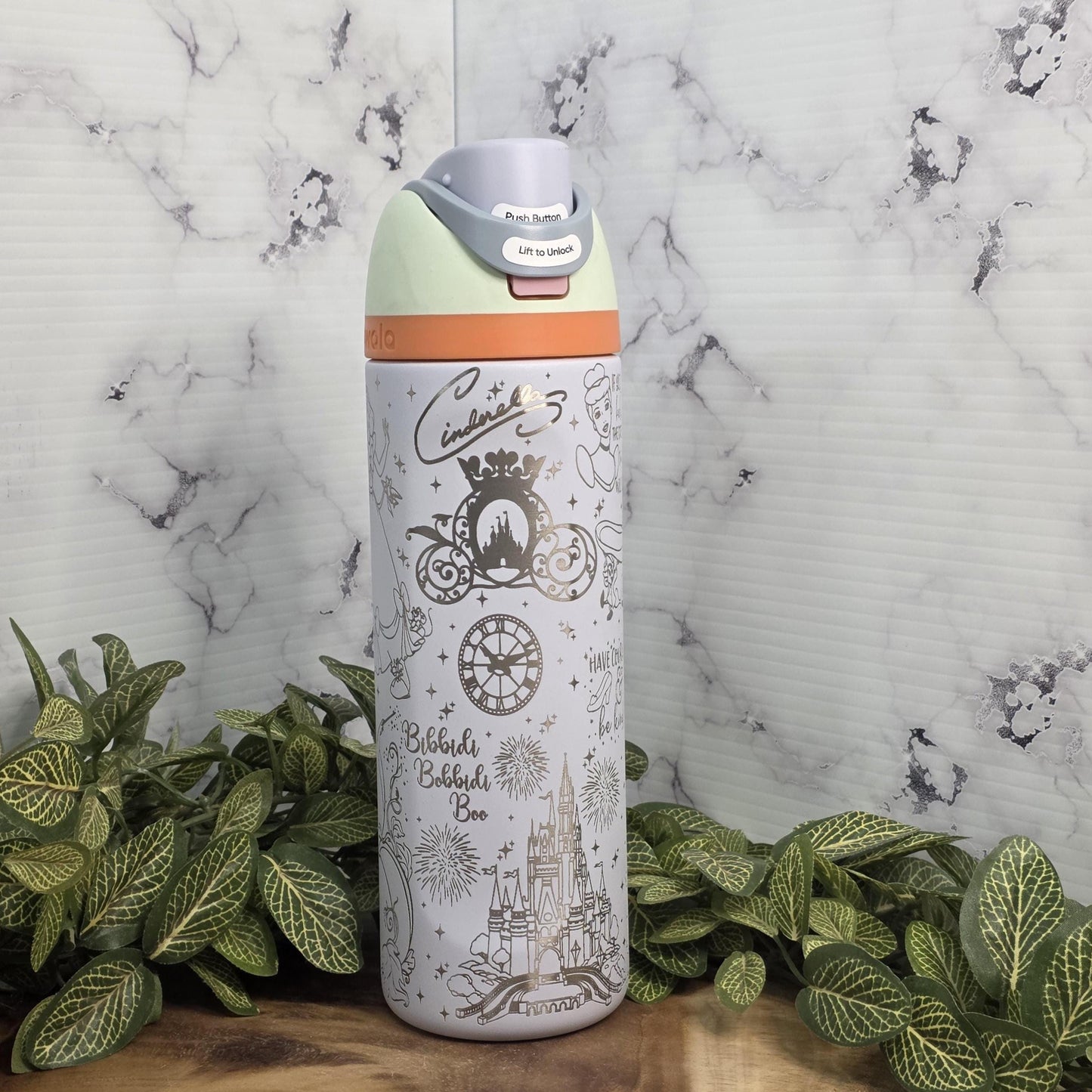 Cinderella Princess Laser Engraved Owala Tumbler Personalized Stainless Steel Water Bottle