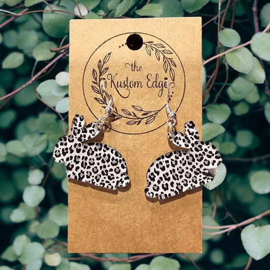 Leopard Bunny Dangle Earrings, Leopard Print Pattern Acrylic Laser Cut, Perfect Gift For Her, Handmade Drop Earrings, Easter/Spring Earrings