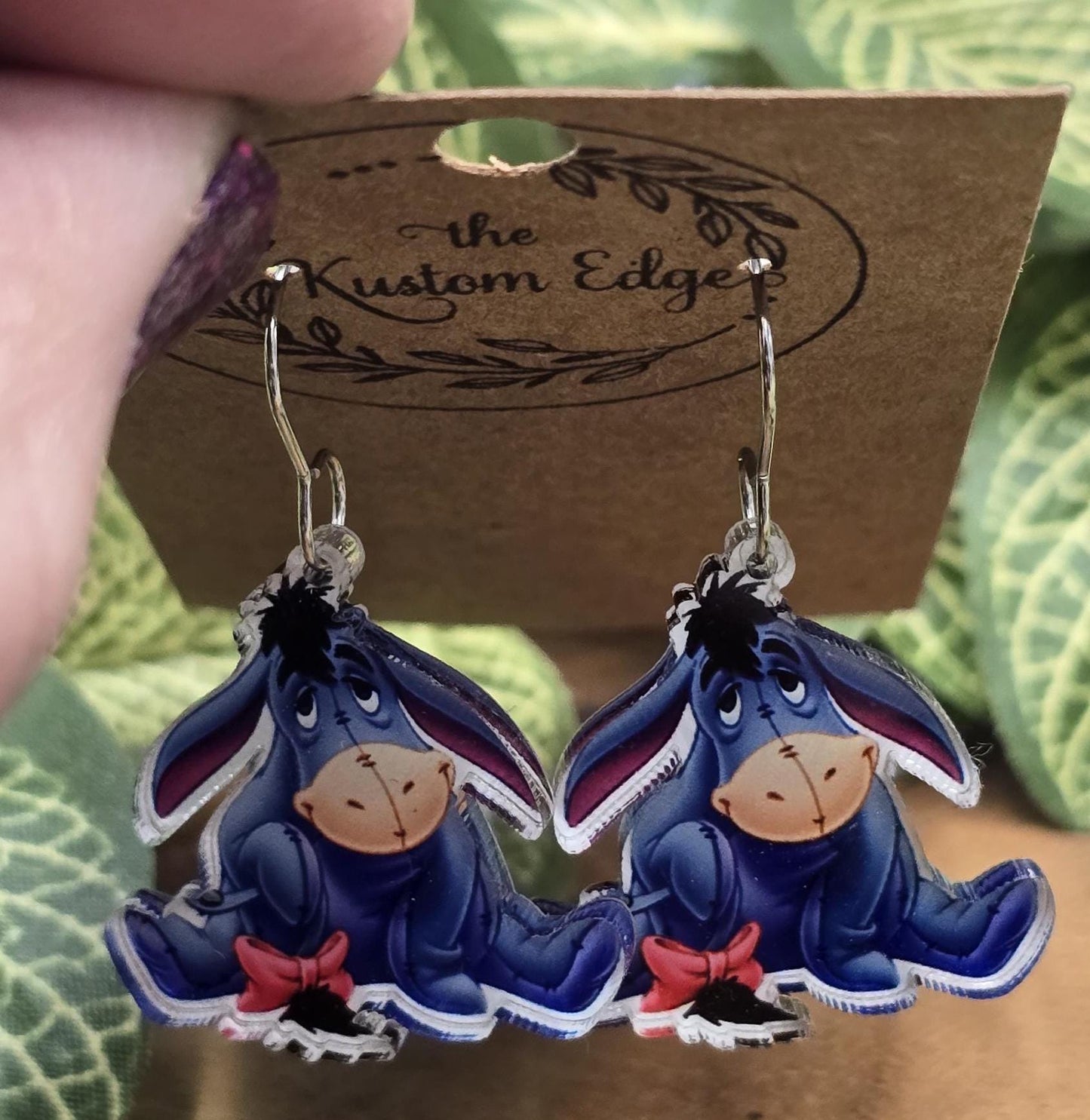 Eeyore Dangle Earrings: Double-Sided Acrylic Dangles, Winnie the Pooh, Stainless Steel, Hypoallergenic