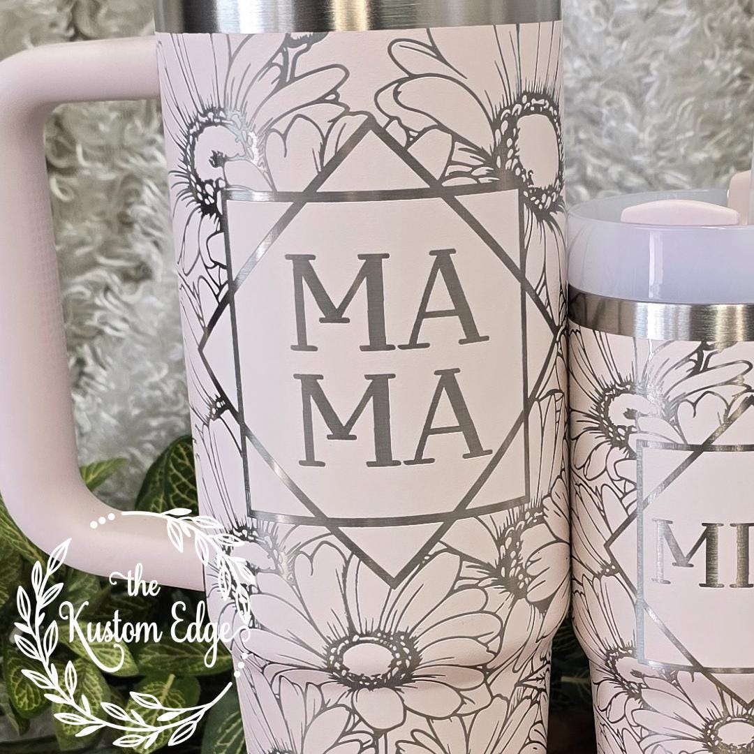 Mama and Mini Set Daisy Engraved Tumbler, Water Bottle Mother's Day Gift Etched Stainless Steel Cup Personalized Tumbler Flower Cup For Her