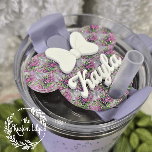 Tumbler Topper, Glitter Purple Spring Flower Mouse Ears image 0