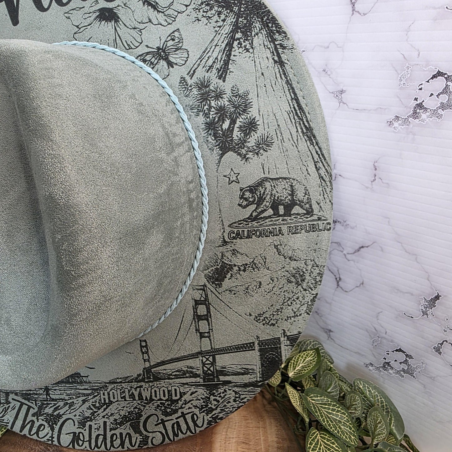 California Wide Brim Hat, Golden State Gift, West Coast Boho, Palm Trees, Poppies