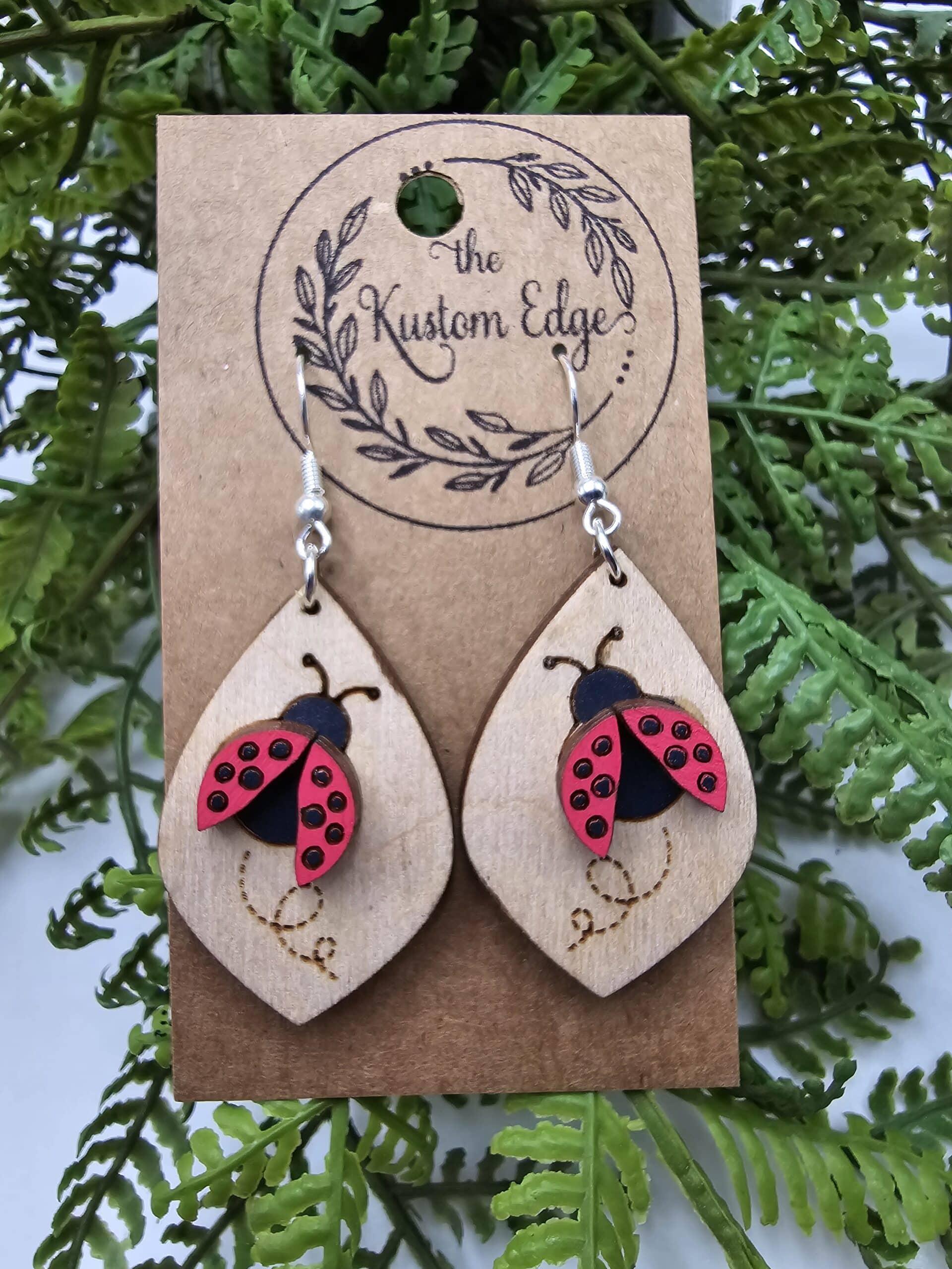 Ladybug 3D Wooden Earrings image 0