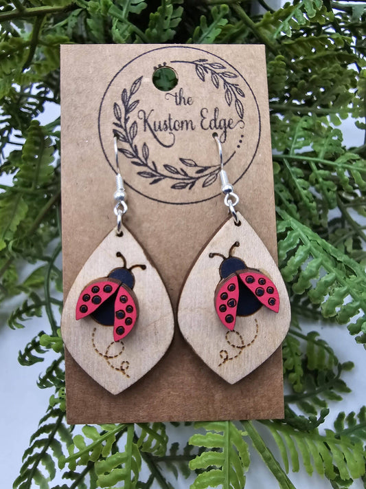 Ladybug 3D Wooden Earrings image 0