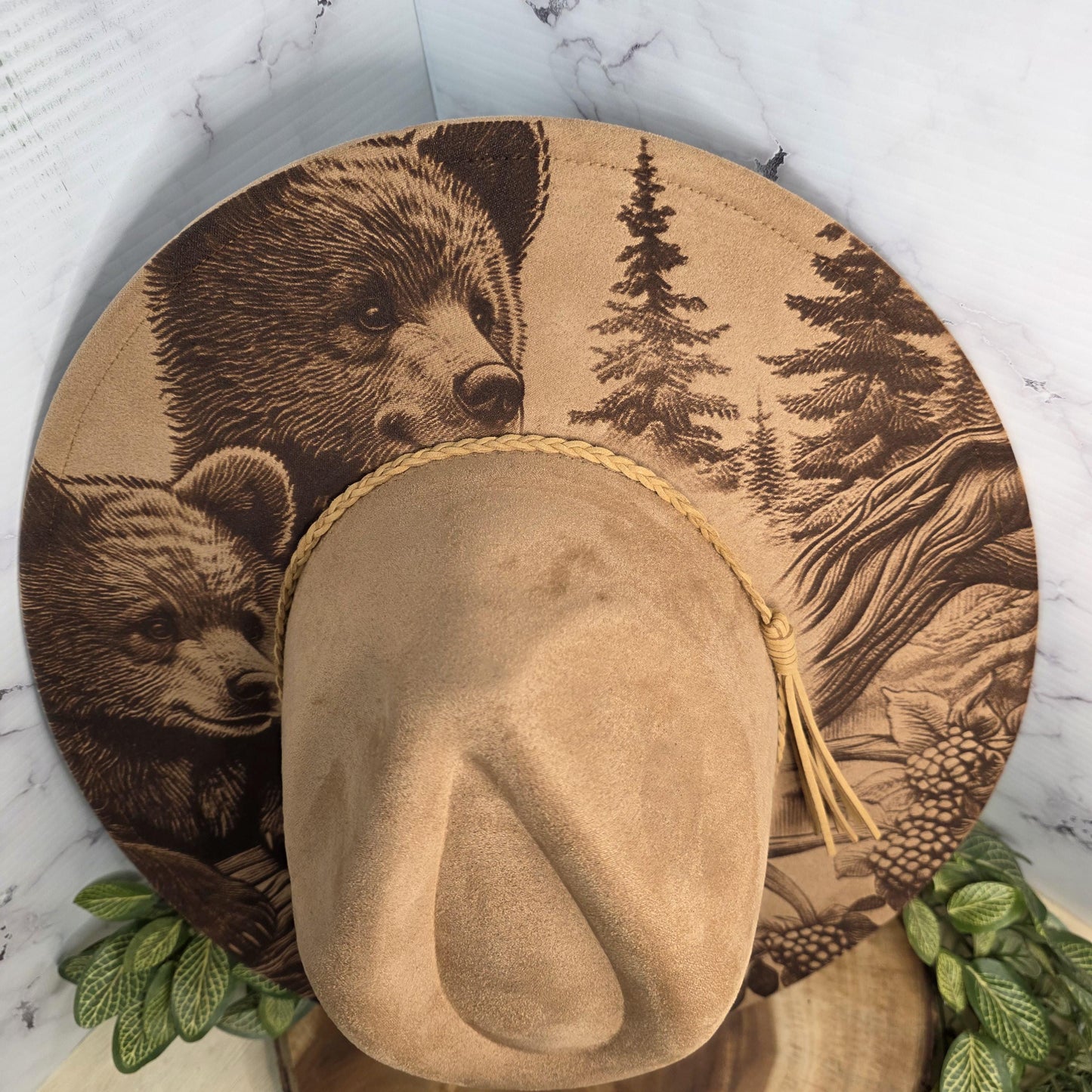 Bears and Forest Wide Brim Hat, Wildlife Nature Lover Gift, Outdoor Adventure, Camping, Boho
