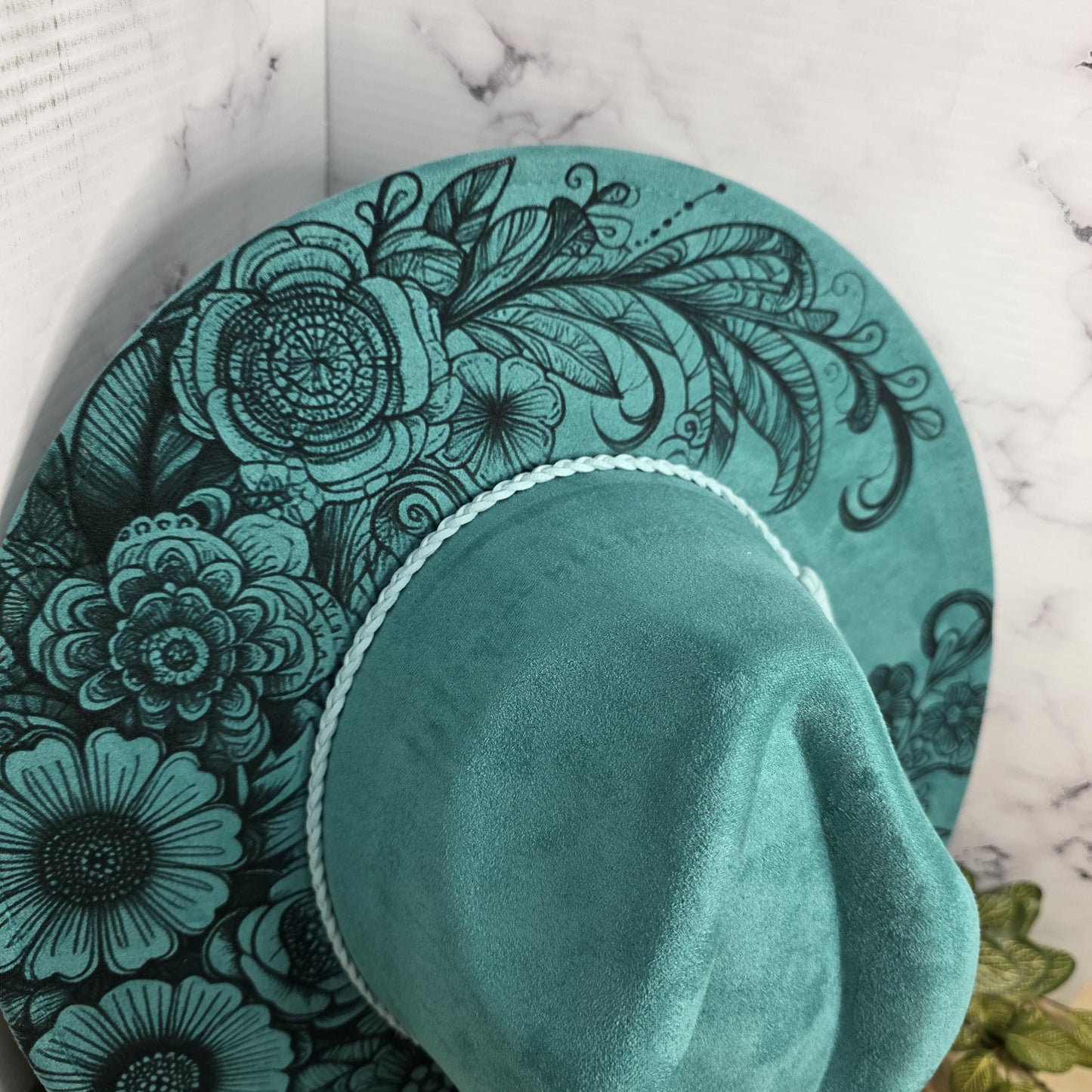 Botanical Floral Wide Brim Hat, Laser Engraved, Gift Women, Floral Mandala Cap