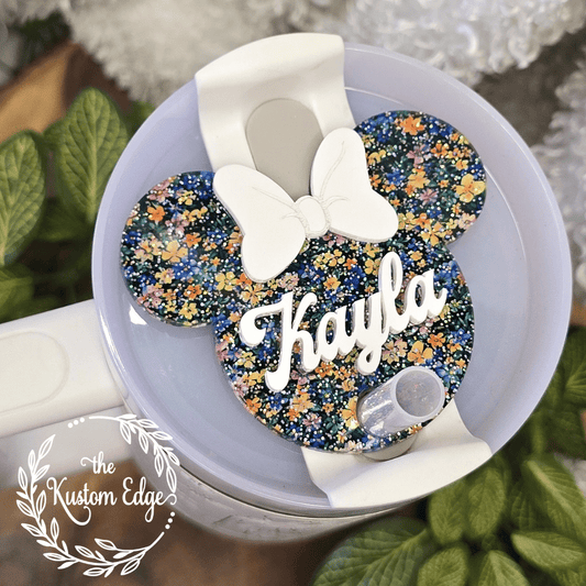 Tumbler Topper, Glitter Spring Flower Mouse Ears image 0