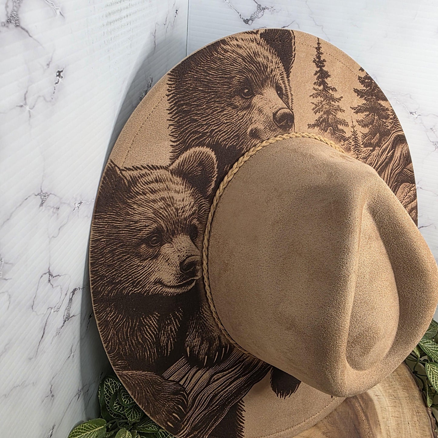 Bears and Forest Wide Brim Hat, Wildlife Nature Lover Gift, Outdoor Adventure, Camping, Boho
