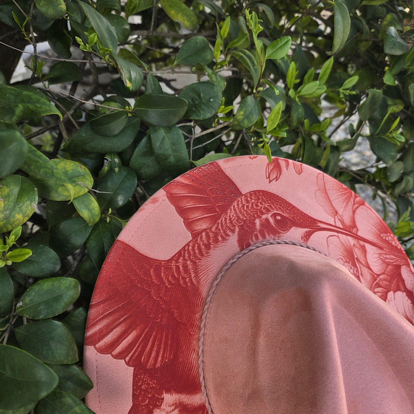 Hummingbird Engraved Wide Brim Hat, Floral Boho Western Vegan Suede Fedora, Nature Inspired Boutique