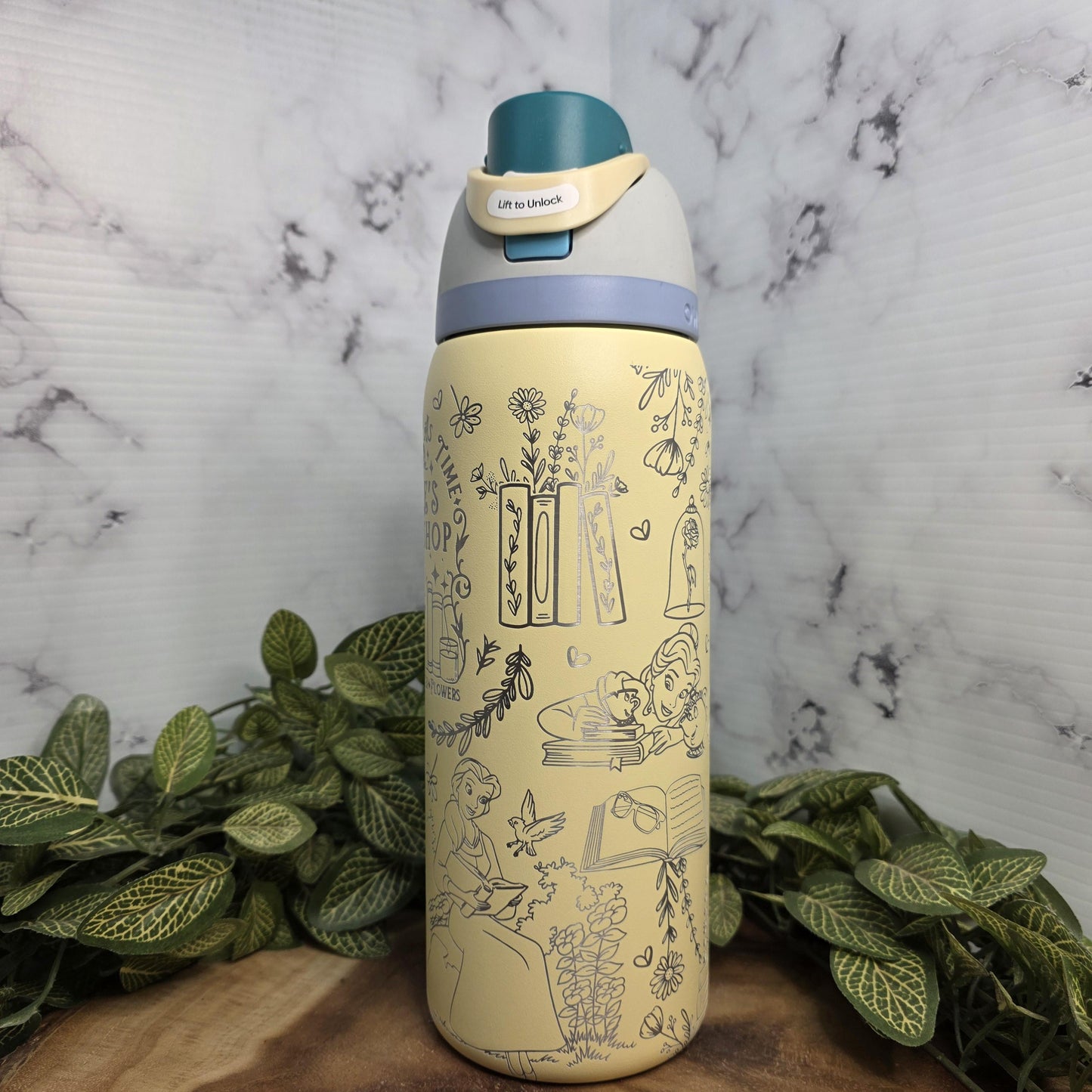 Princess Belle with Books Laser Engraved Owala Tumbler, Book Lover Gift, Personalized Water Bottle