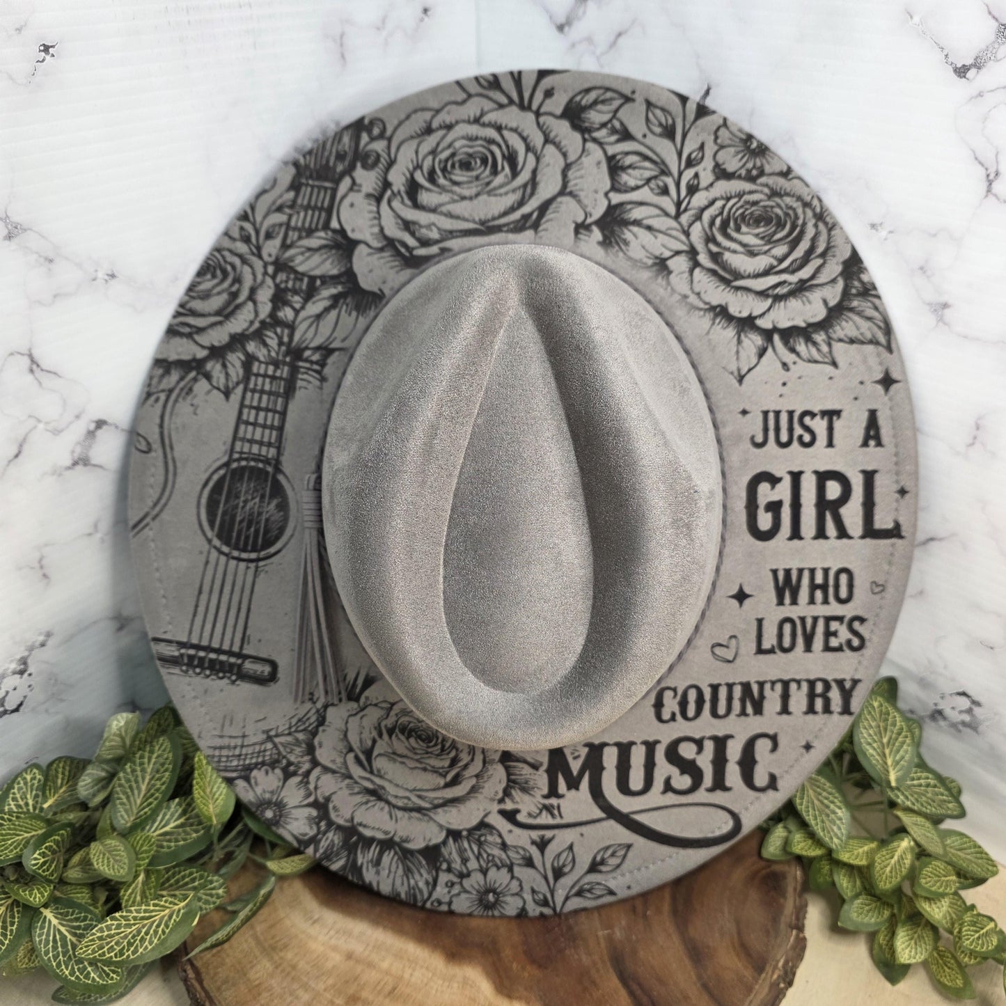 Just a Girl Who Loves Country Music Wide Brim Hat, Cowgirl Concert Gift, Guitar, Boho