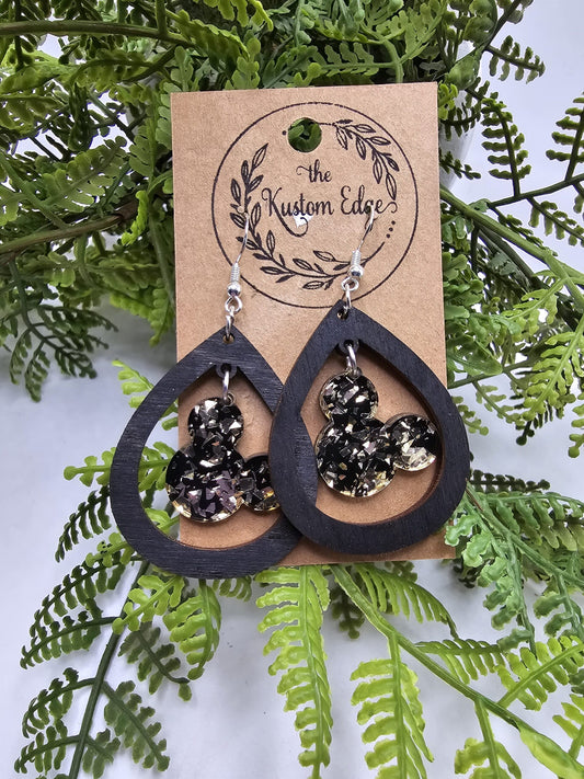 Black and Gold Mickey Head Tear Drop Earrings image 0