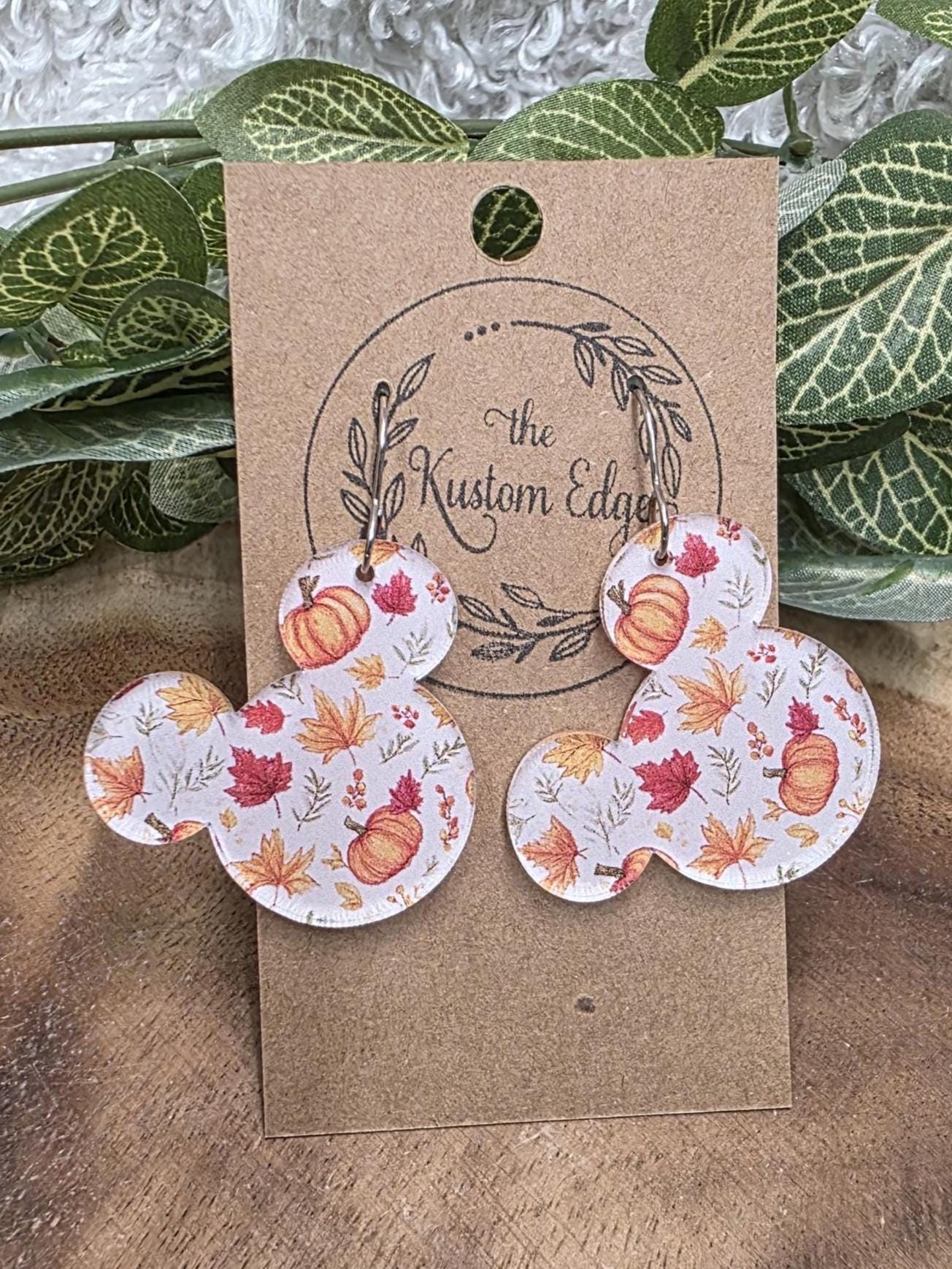 Fall Leaves Mickey Mouse Earrings: Lightweight Acrylic Autumn Dangles, Hypoallergenic