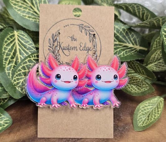 Pink Axolotl Dangle Earrings – Handmade Hypoallergenic Drop Style, Gift for Her