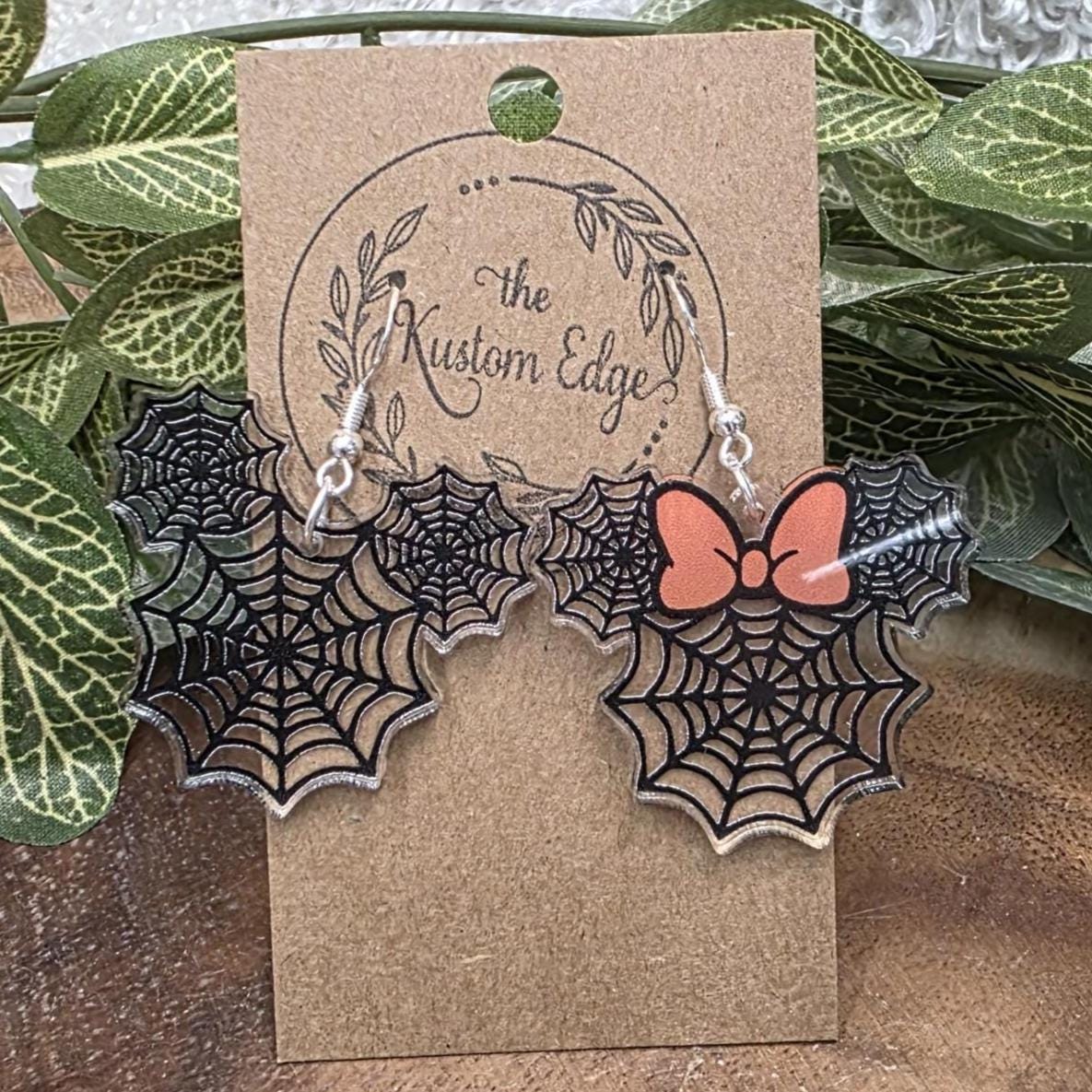 Mickey and Minnie Halloween Earrings: Spooky Spider Web Dangle, Handmade Light Weight