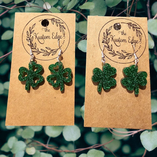 Mickey Head St Patrick's Day Earrings: Glitter Acrylic Dangles