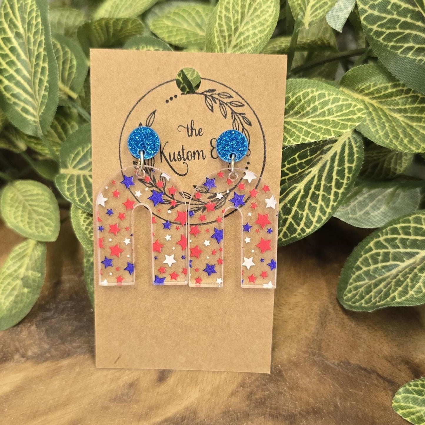 Red White & Blue Star Dangle Earrings: Laser Cut Acrylic, Hypoallergenic